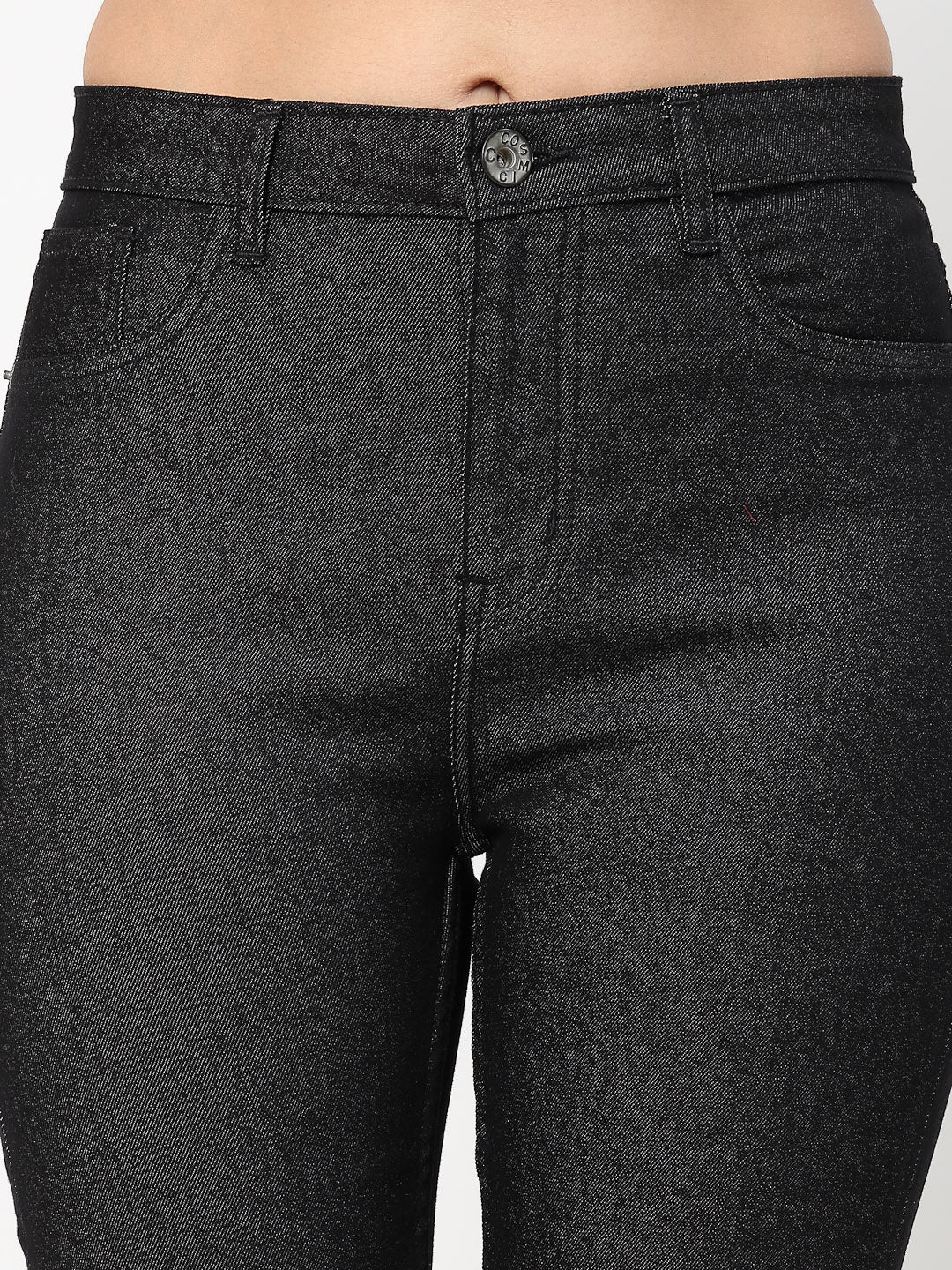 Black Floral Embroidered Side Slit Denim Jeans - Cosmic Trio