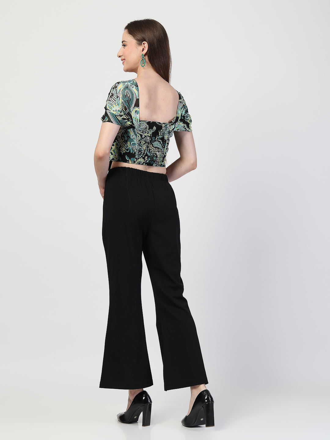 Elegant Green & Black Printed Chiffon Co-Ord Set - Cosmic Trio