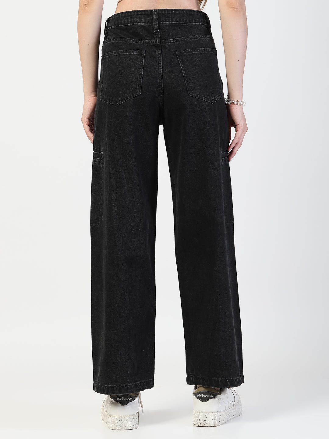 Black Denim Cargo Jeans for Women – Straight Fit Smart Casual Wear