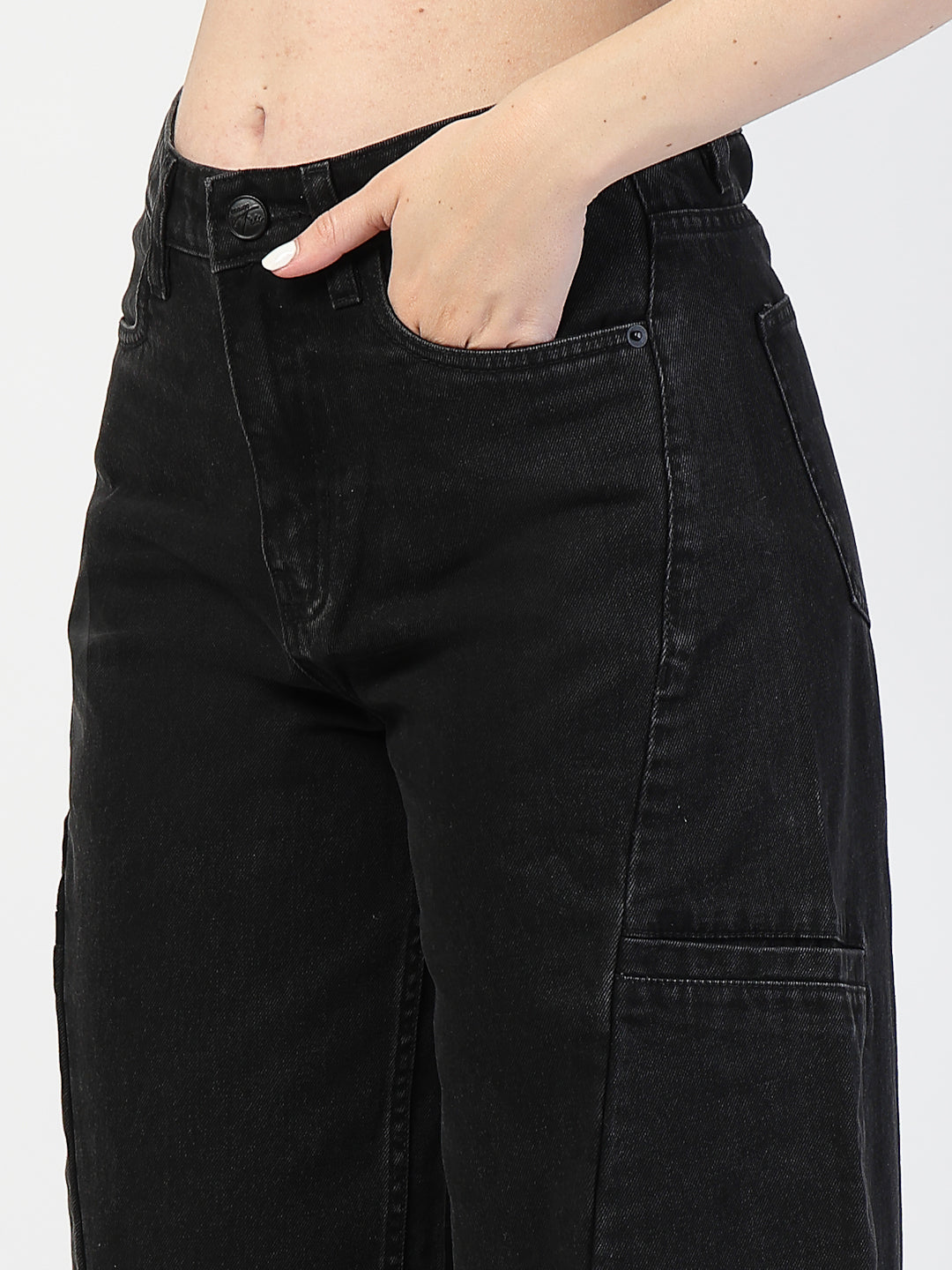 Black Denim Cargo Jeans for Women – Straight Fit Smart Casual Wear