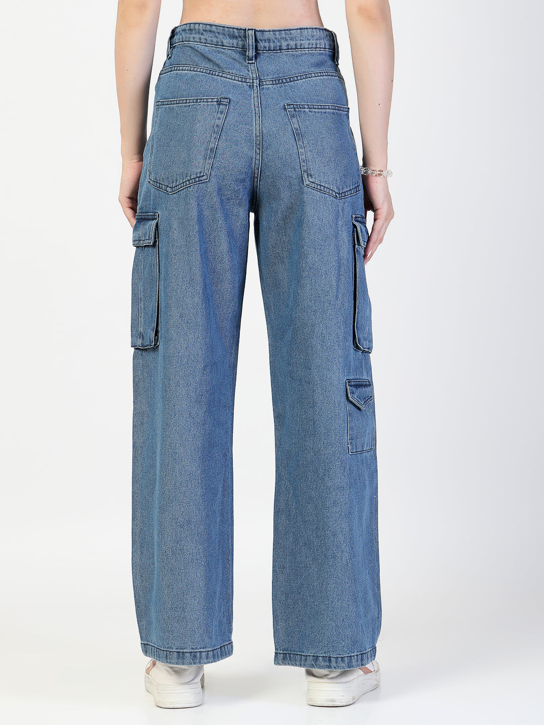 Light Indigo Regular Fit Cargo Denim Jeans Women