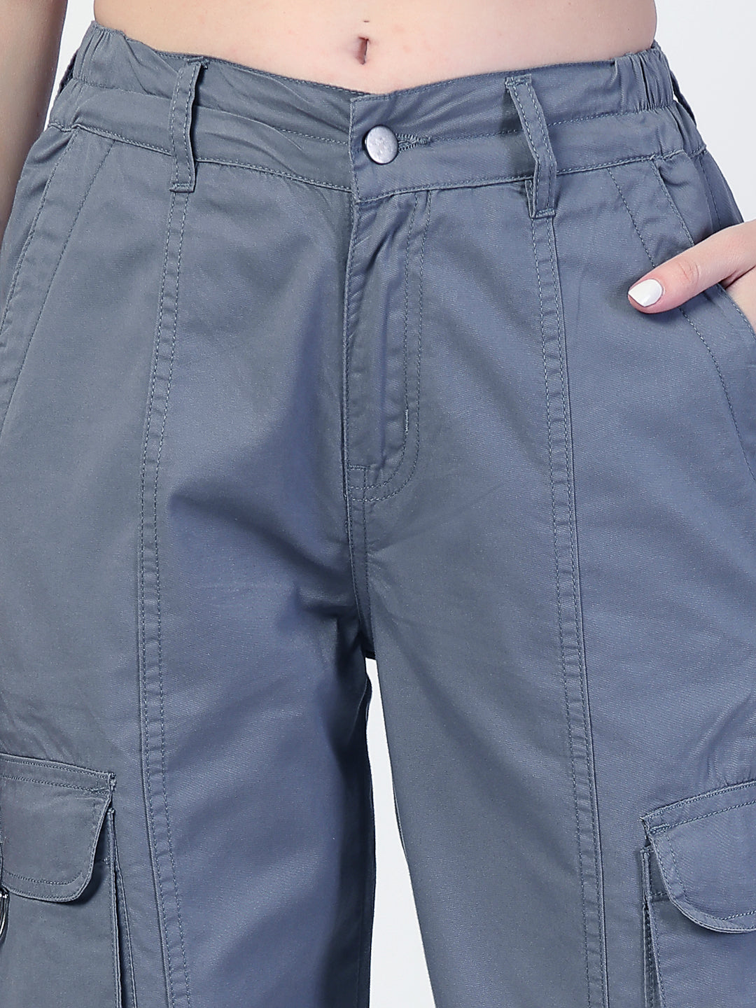 Straight Fit Grey Cotton Cargo Jeans - Cosmic Trio