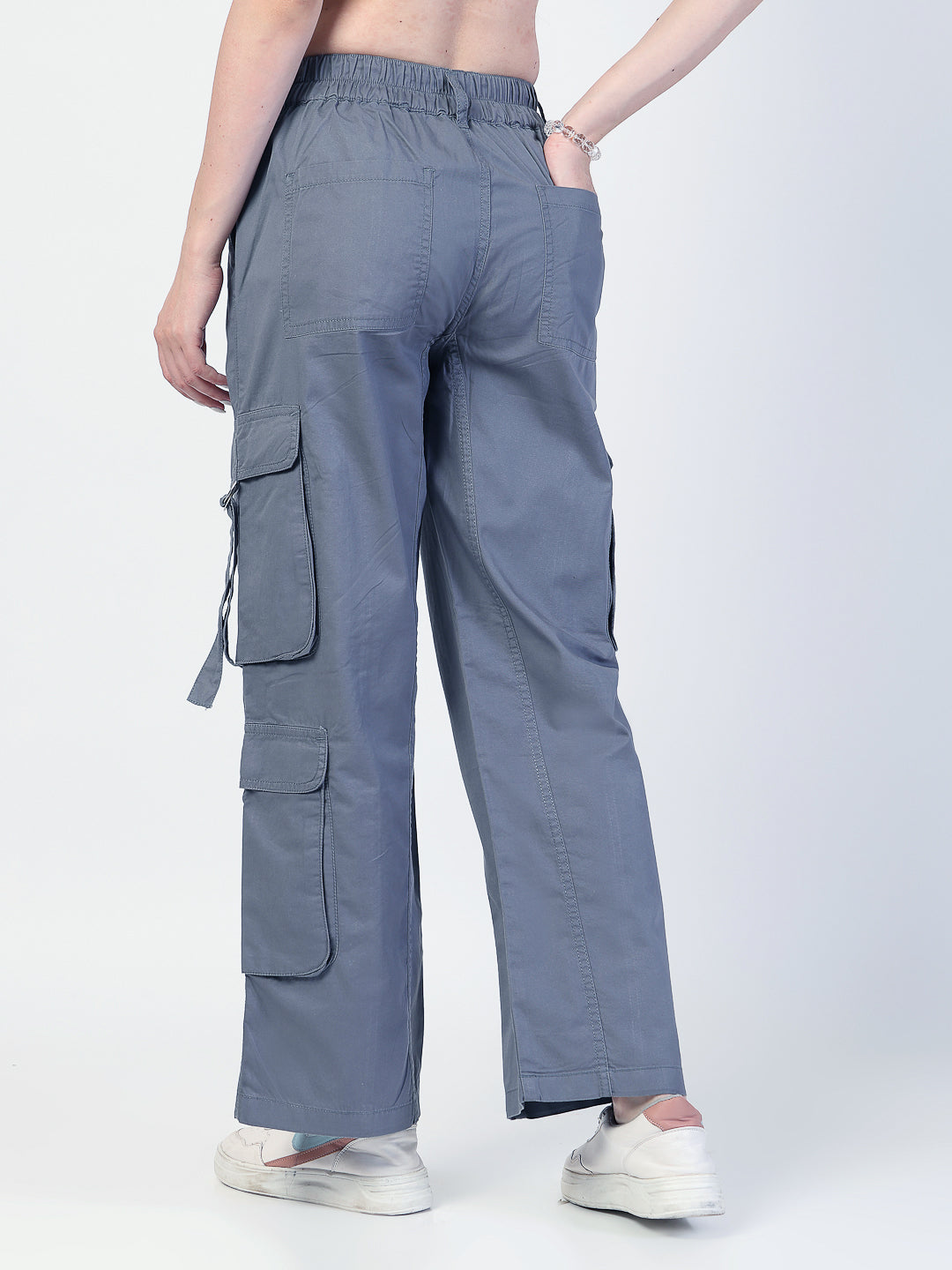 Straight Fit Grey Cotton Cargo Jeans - Cosmic Trio