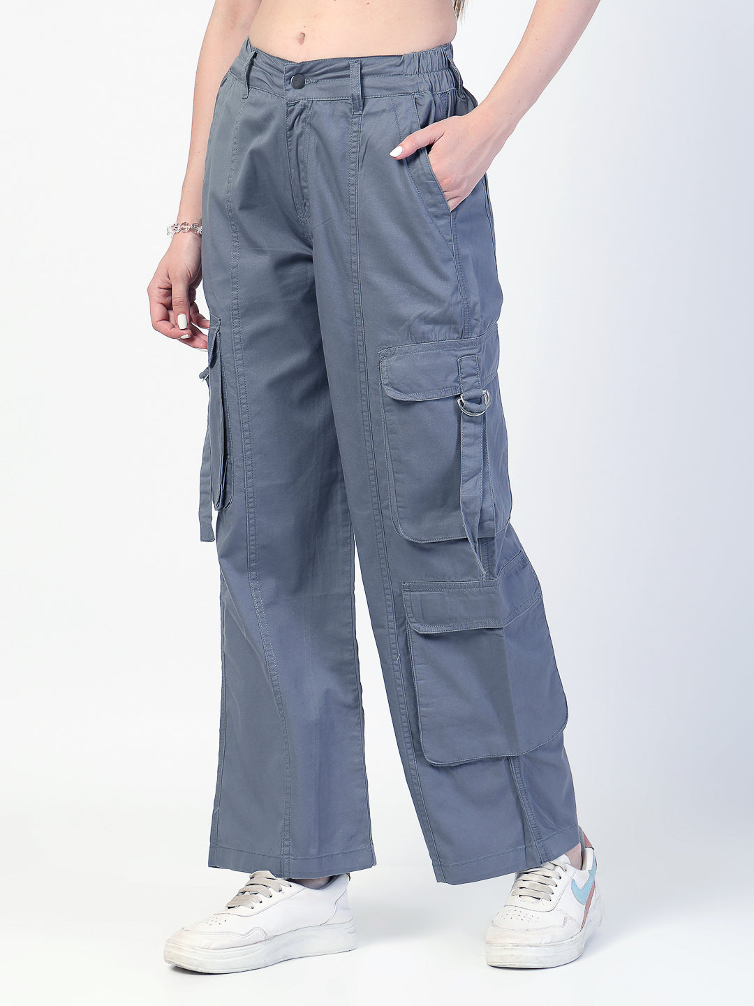 Straight Fit Grey Cotton Cargo Jeans - Cosmic Trio