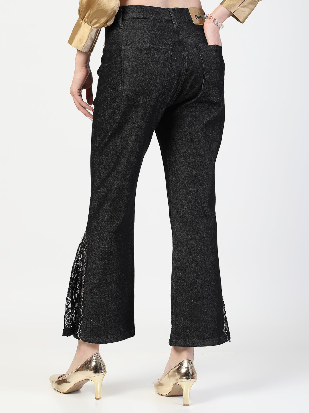 Embroidered Black Bootcut Denim Jeans - Cosmic Trio