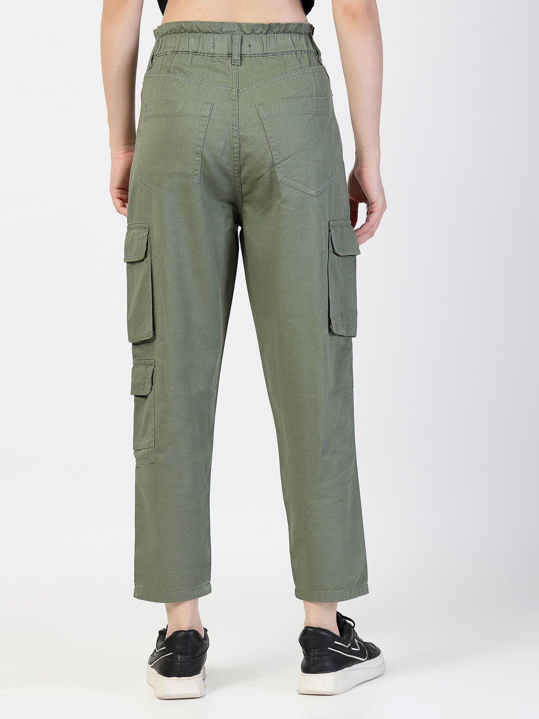 Olive Cotton Relaxed Fit Cargos Trousers - Cosmic Trio