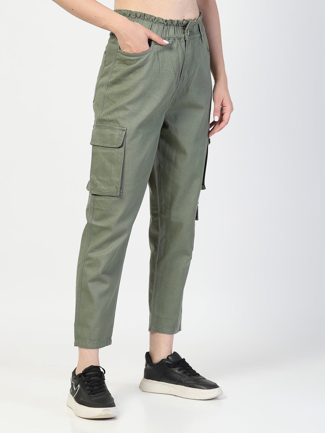 Olive Cotton Relaxed Fit Cargos Trousers - Cosmic Trio