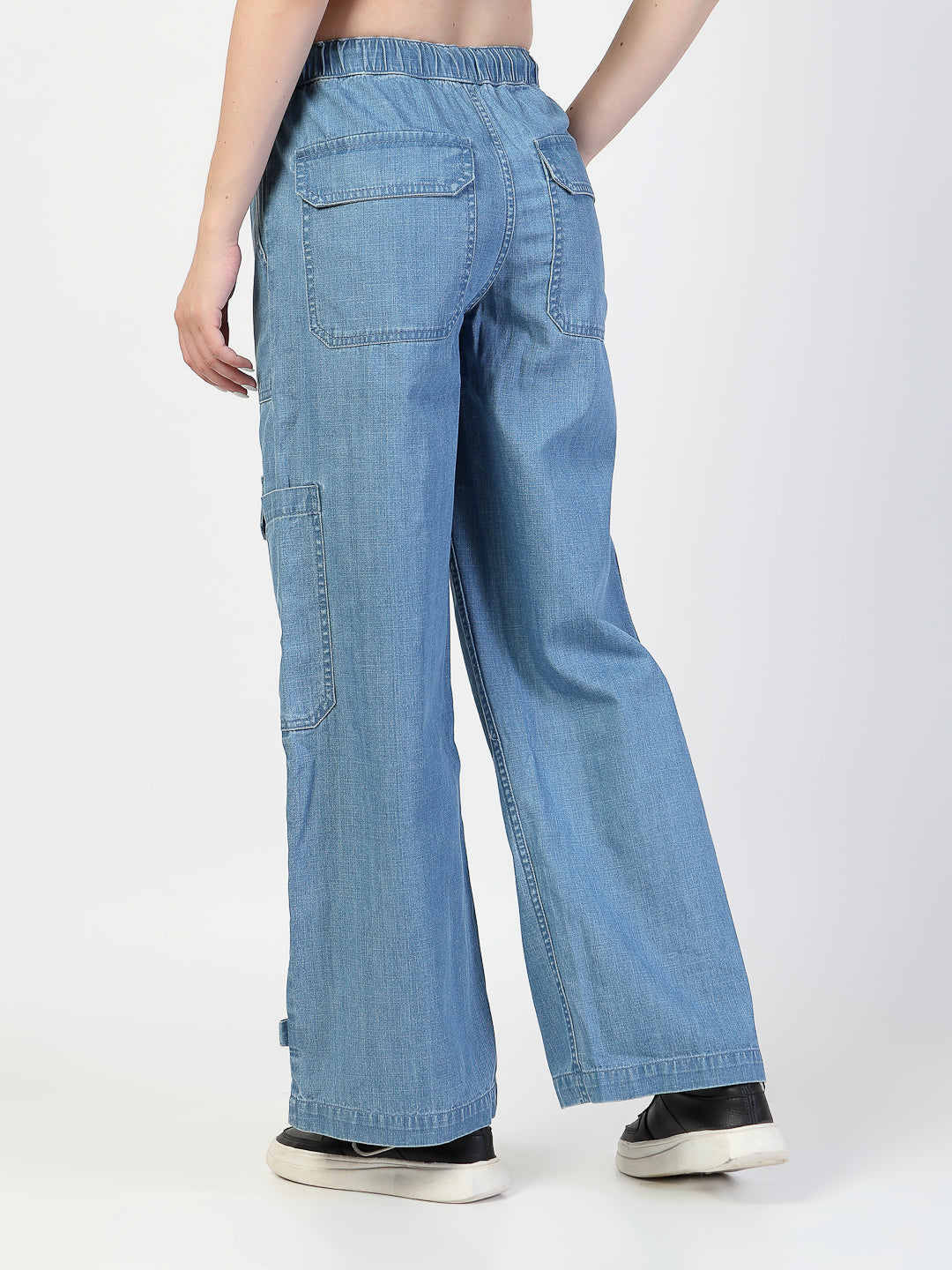 Light Blue Relaxed Straight Leg Cargos Denim Jeans - Cosmic Trio