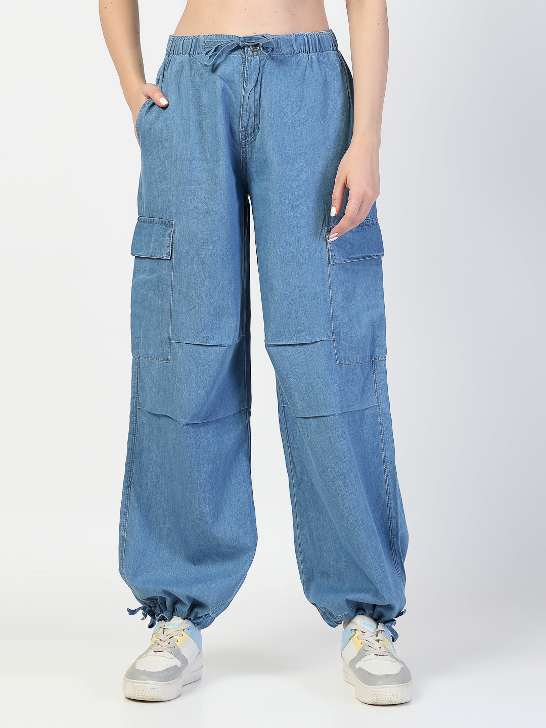 Light Blue Cargo Jeans With Elastcated Waistband - Cosmic Trio