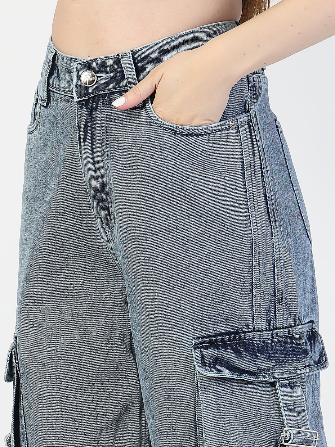 Blue Cotton Denim Jeans With Heavy Pockets - Cosmic Trio