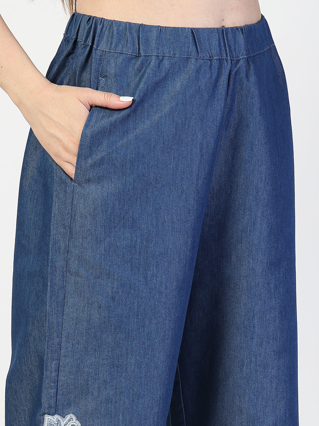 Blue Denim Embroidered Co-Ord Set - Cosmic Trio
