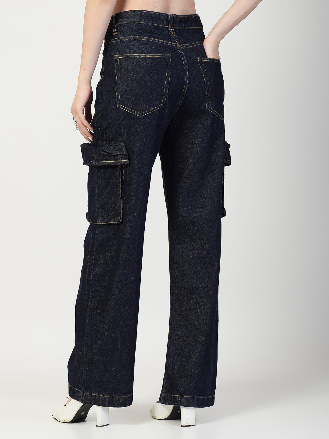 Dark Indigo Regular Fit Cargo Denim Jeans Women