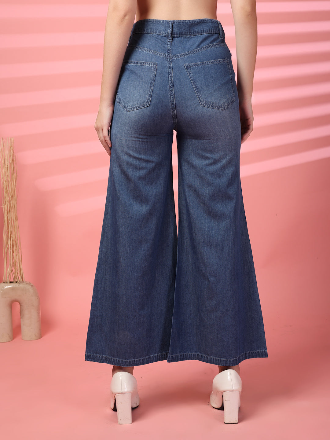 Embroidered Floral Wide-Leg Denim Jeans