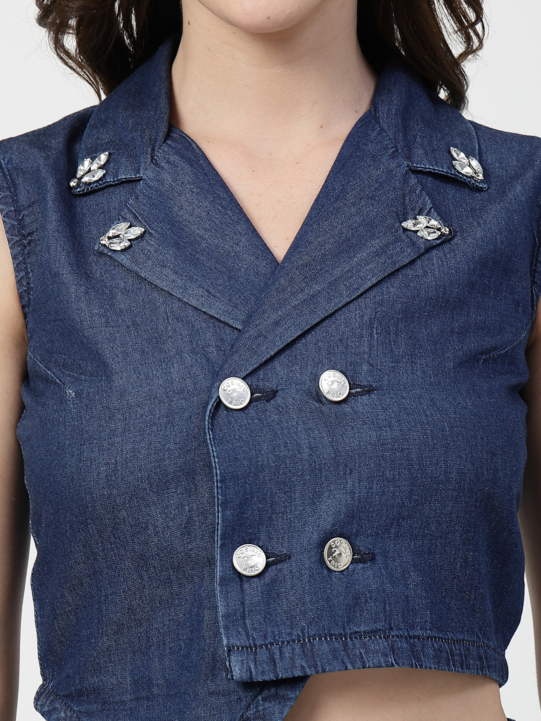 Blazer Collar Blue Cotton Denim Western Co-Ord Set