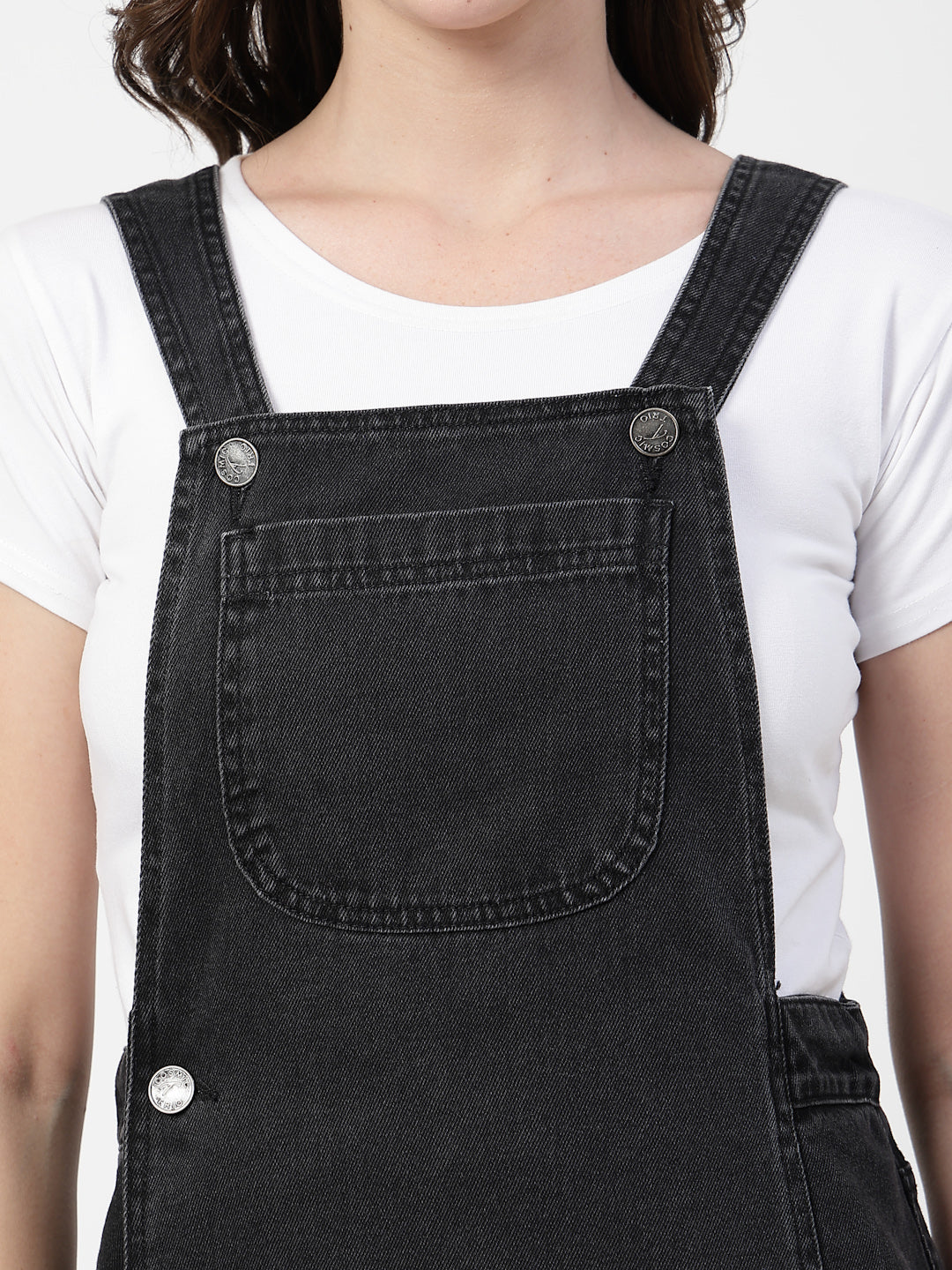 Women's Black Cotton Denim Dungaree