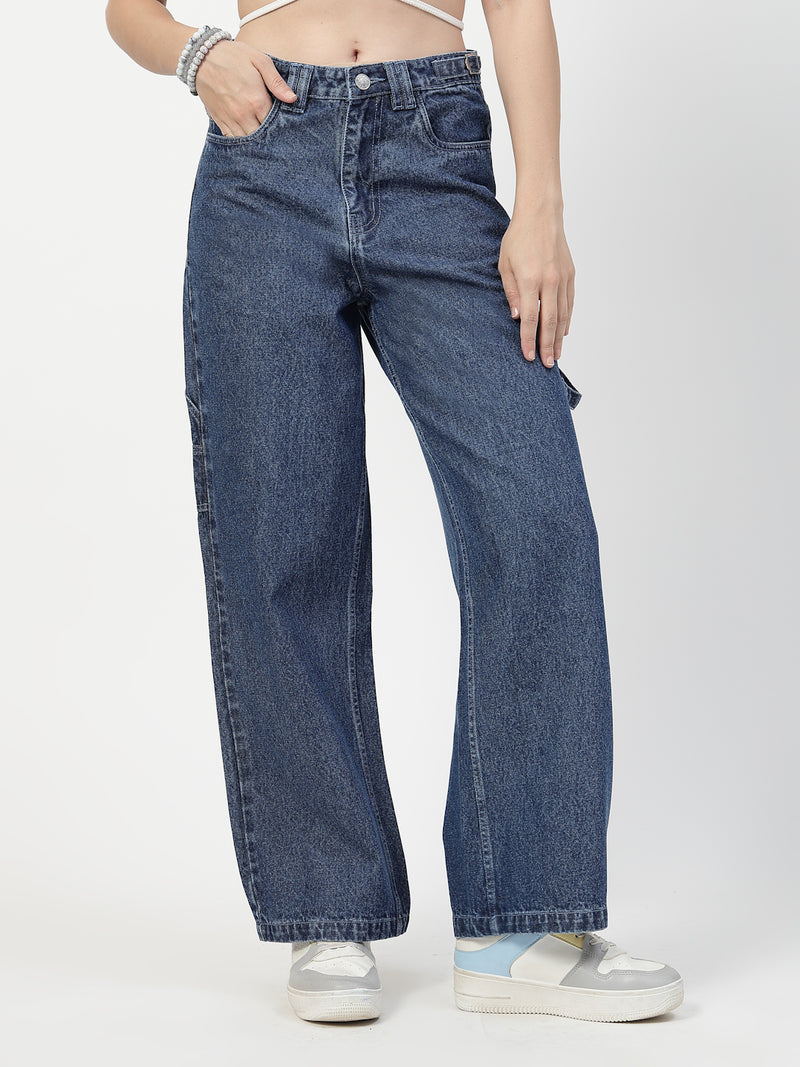 Mid Indigo Wide Leg Denim Jeans for Women
