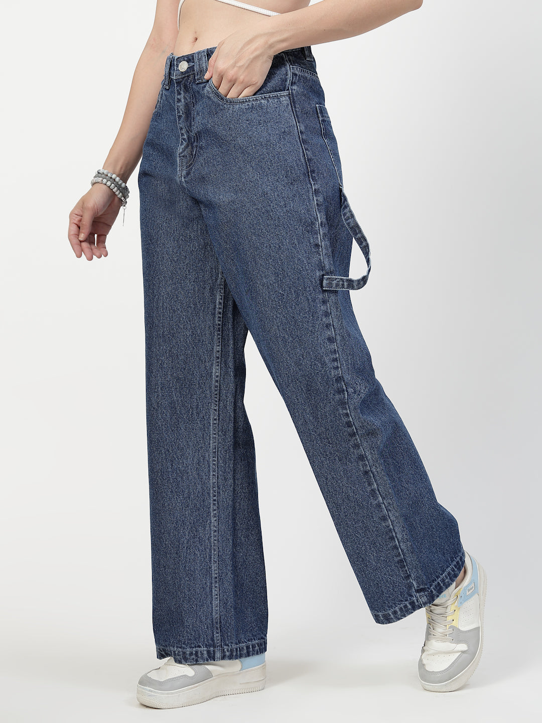 Mid Indigo Wide Leg Denim Jeans for Women