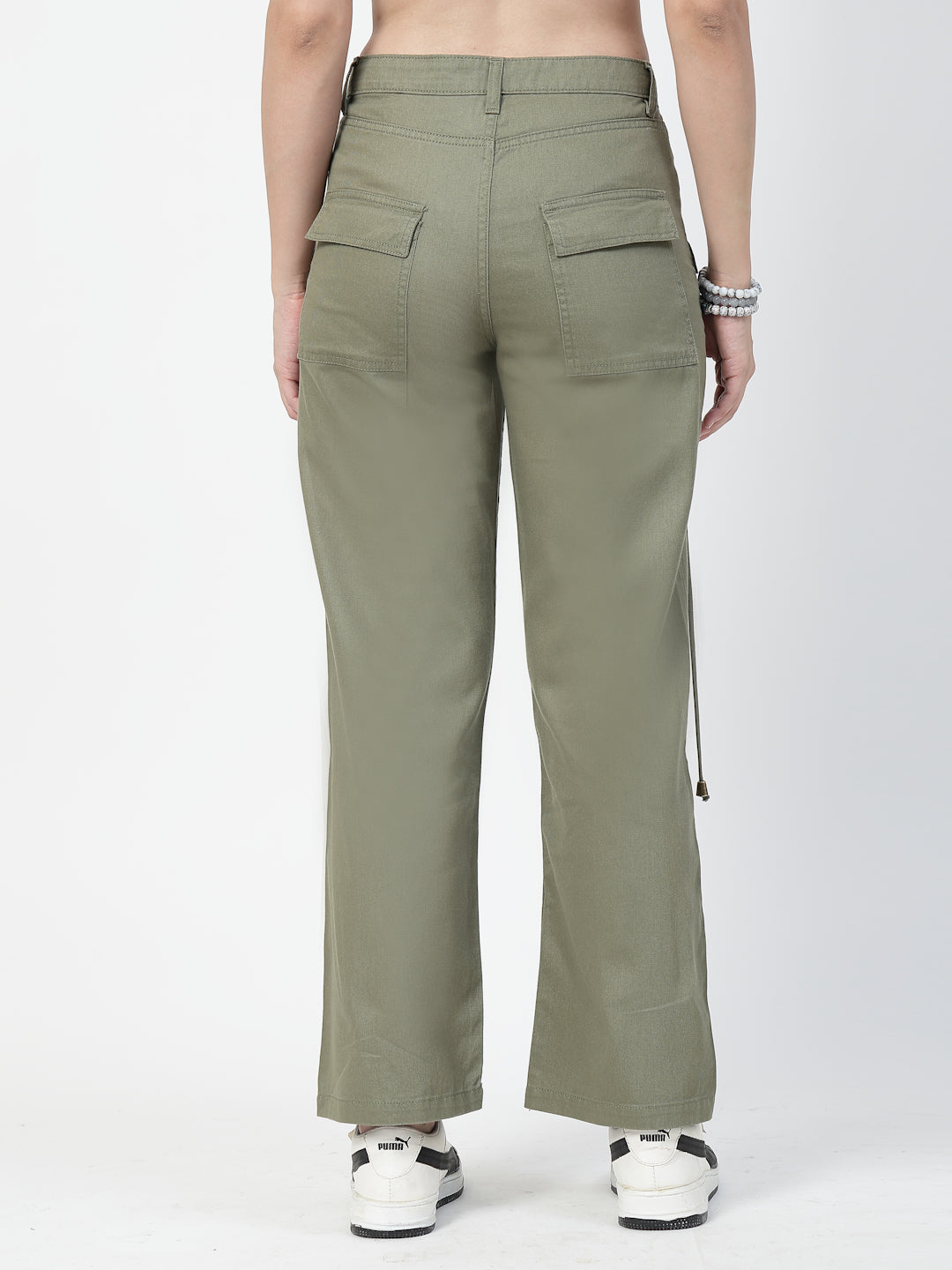 Women Olive Green Straight Fit Jeans