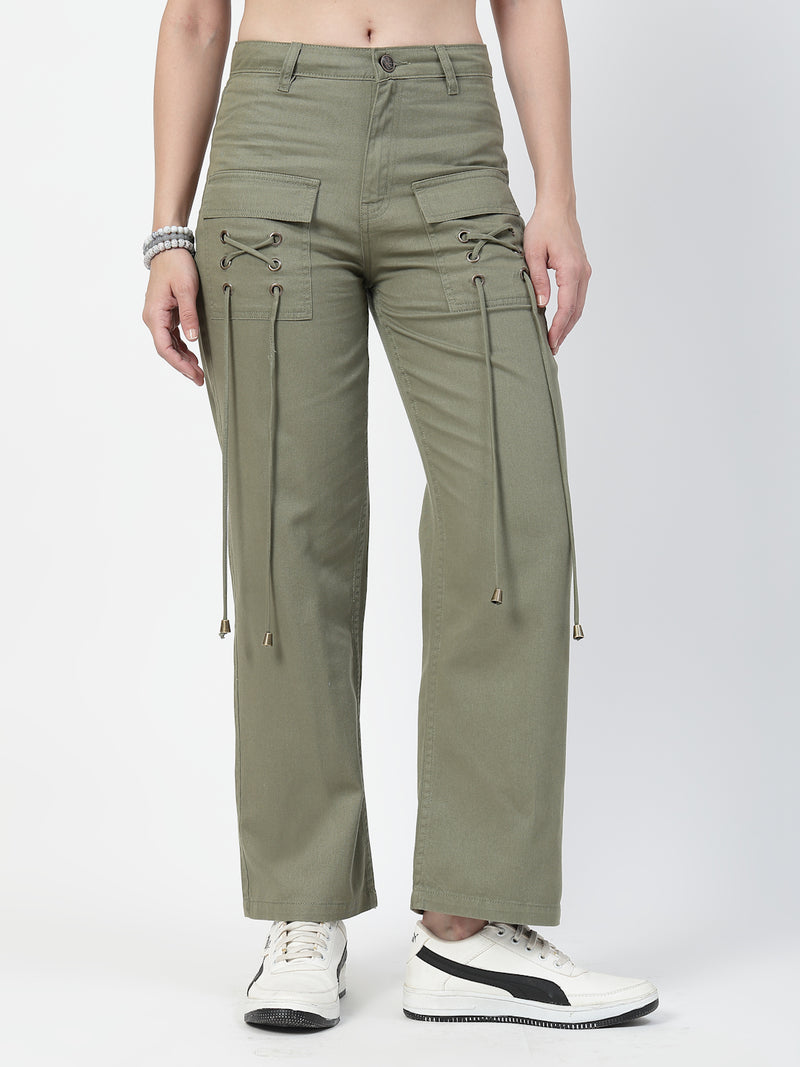 Women Olive Green Straight Fit Jeans