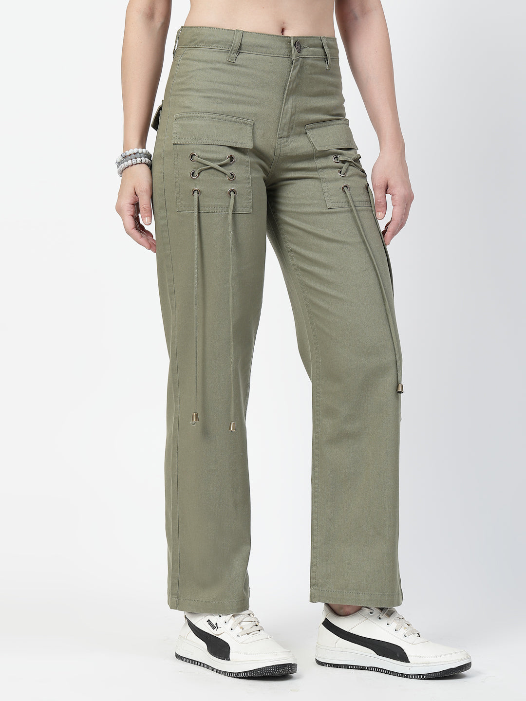 Women Olive Green Straight Fit Jeans