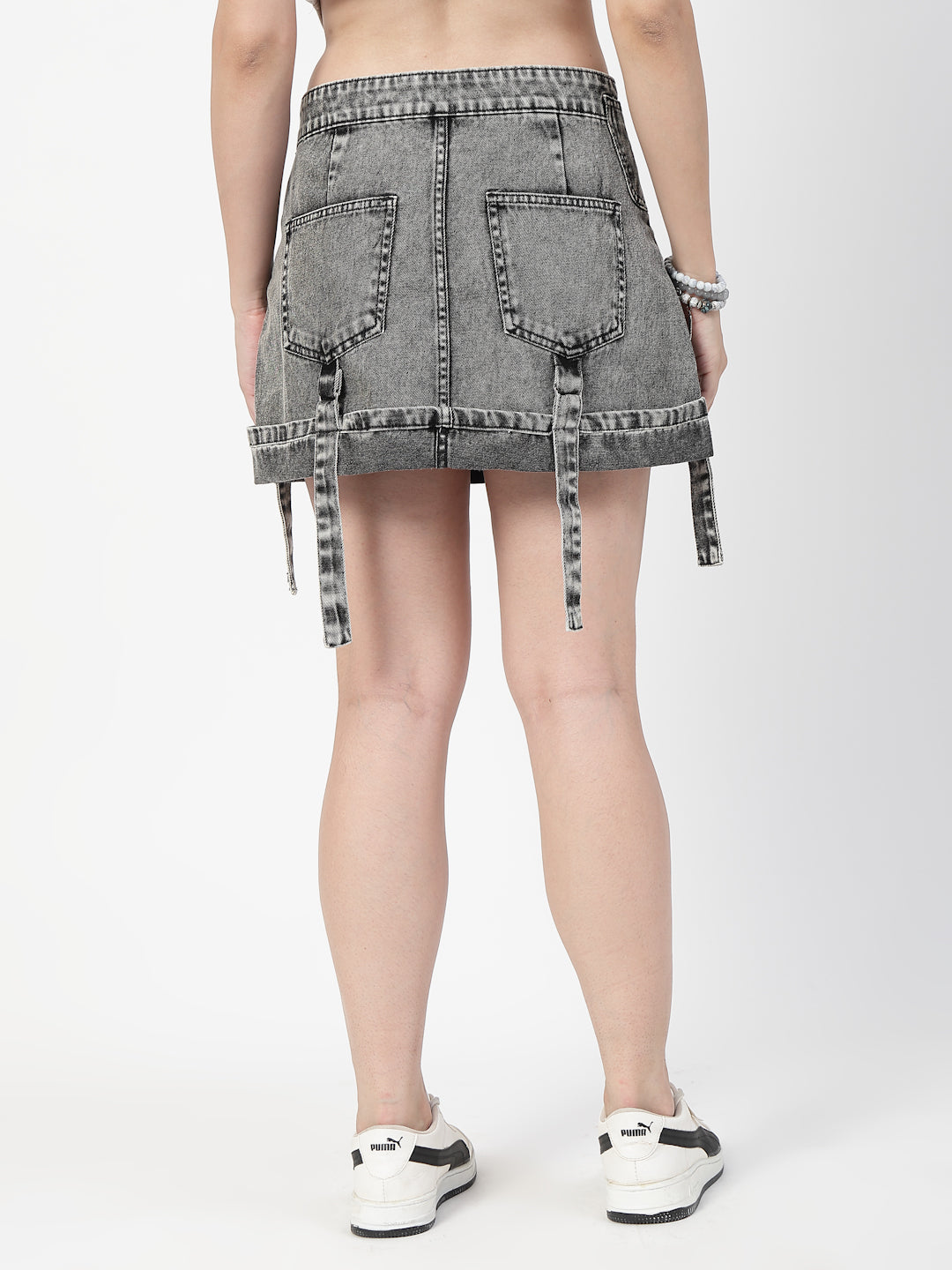 Black Cotton Denim Mini Skirt