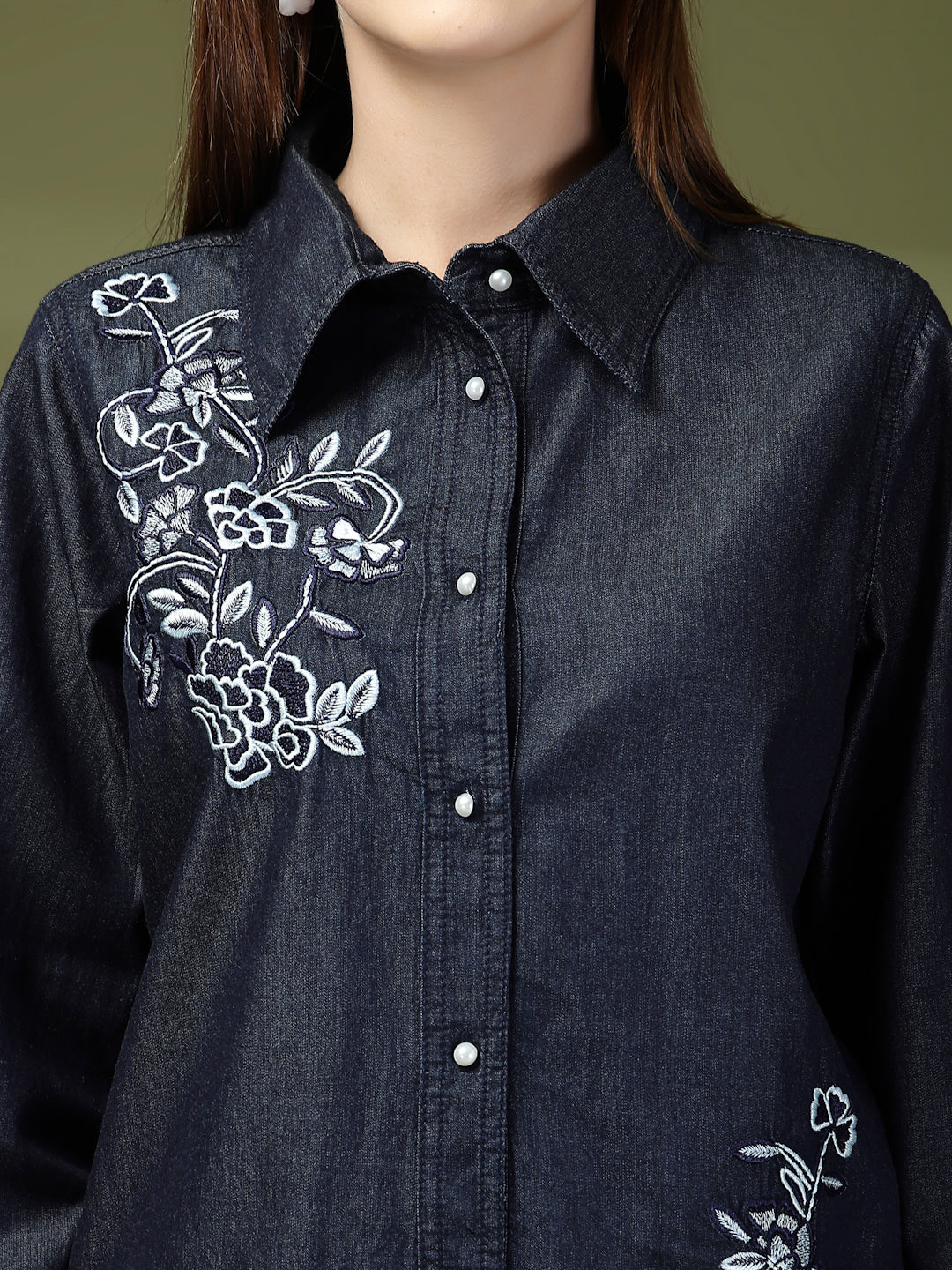 Indigo Embroidered Denim Co-Ord Set