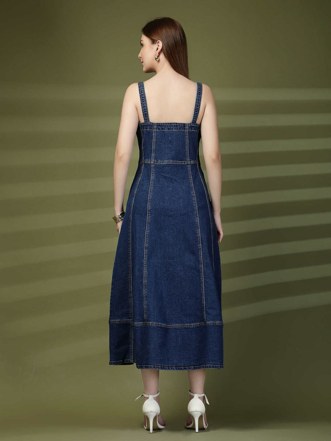 Indigo Shaded Denim A-Line Strap Dress for Women