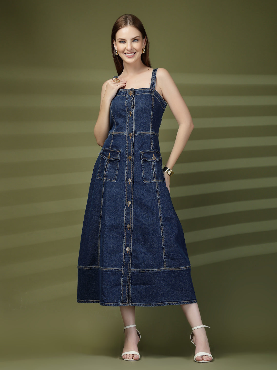 Denim Shirt type Casual Midi Dress