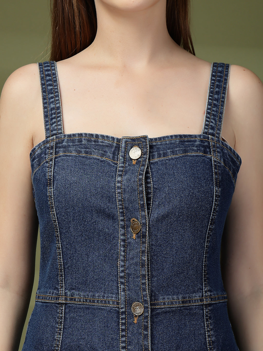 Indigo Shaded Denim A-Line Strap Dress for Women