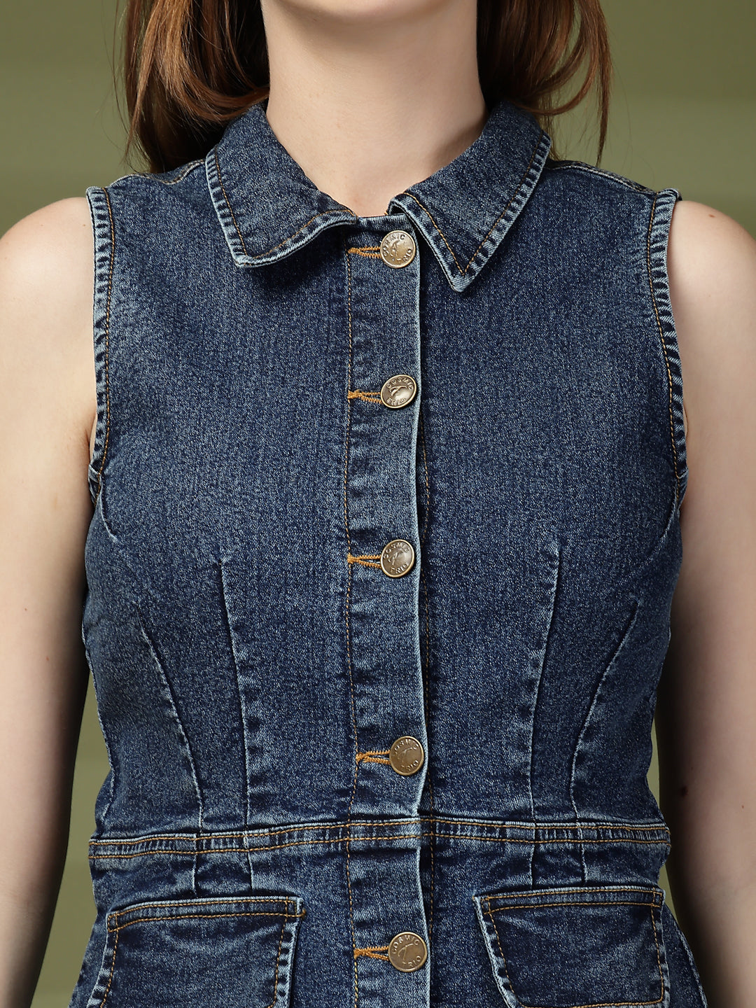 Sleeveless Denim Waistcoat-Style Shirt