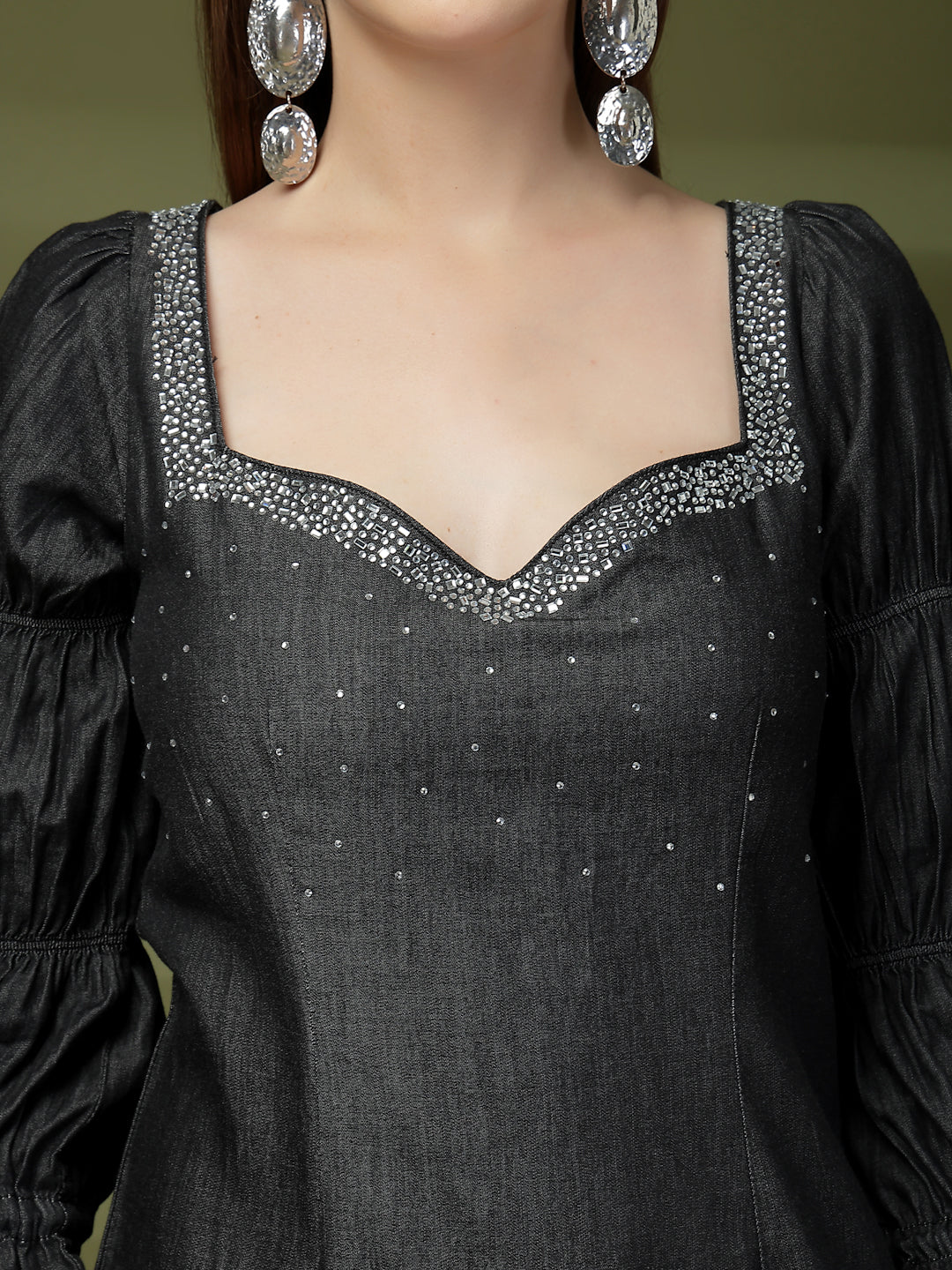 Embellished Party Wear Denim Dress