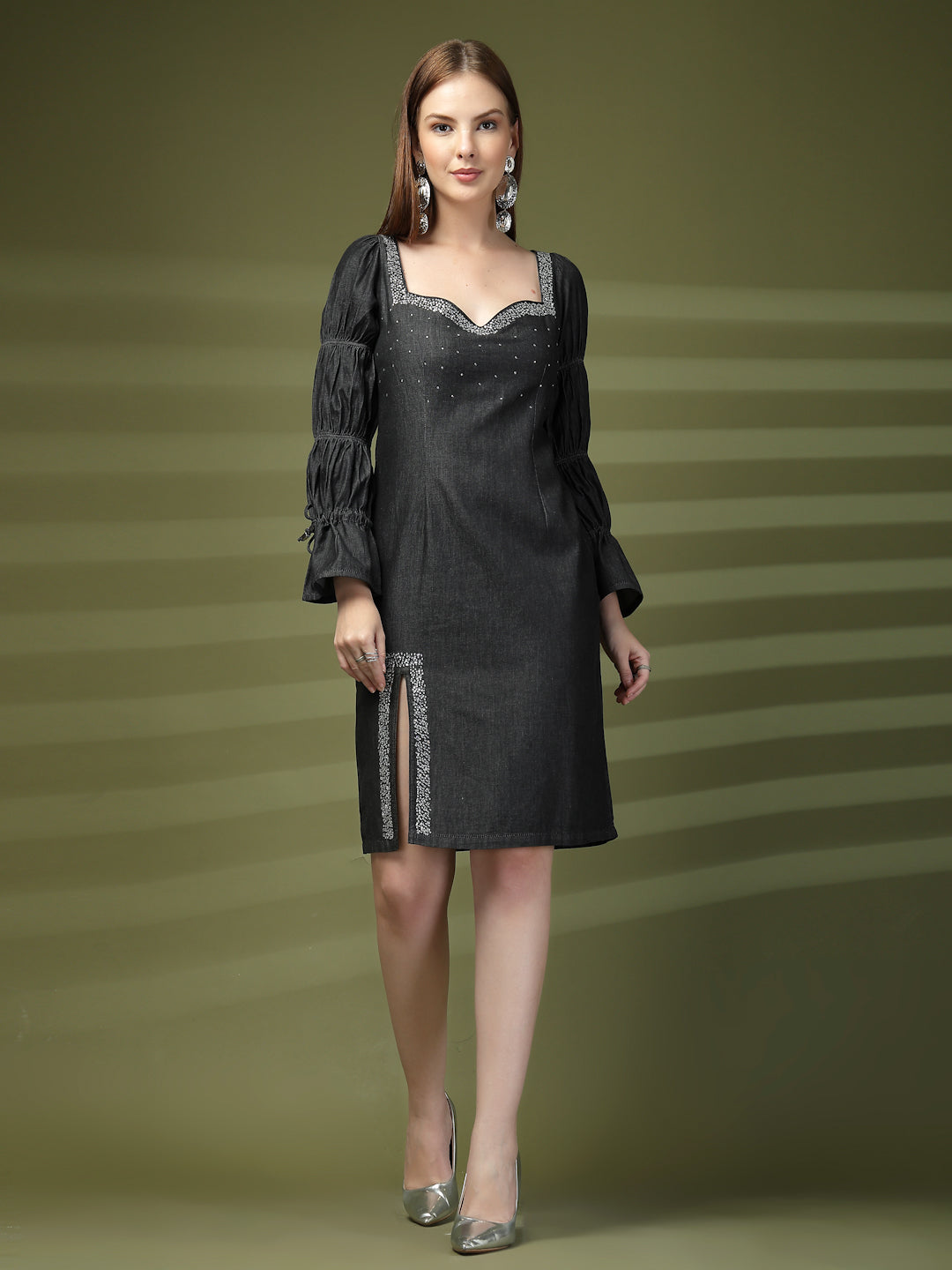 Embellished Party Wear Denim Dress