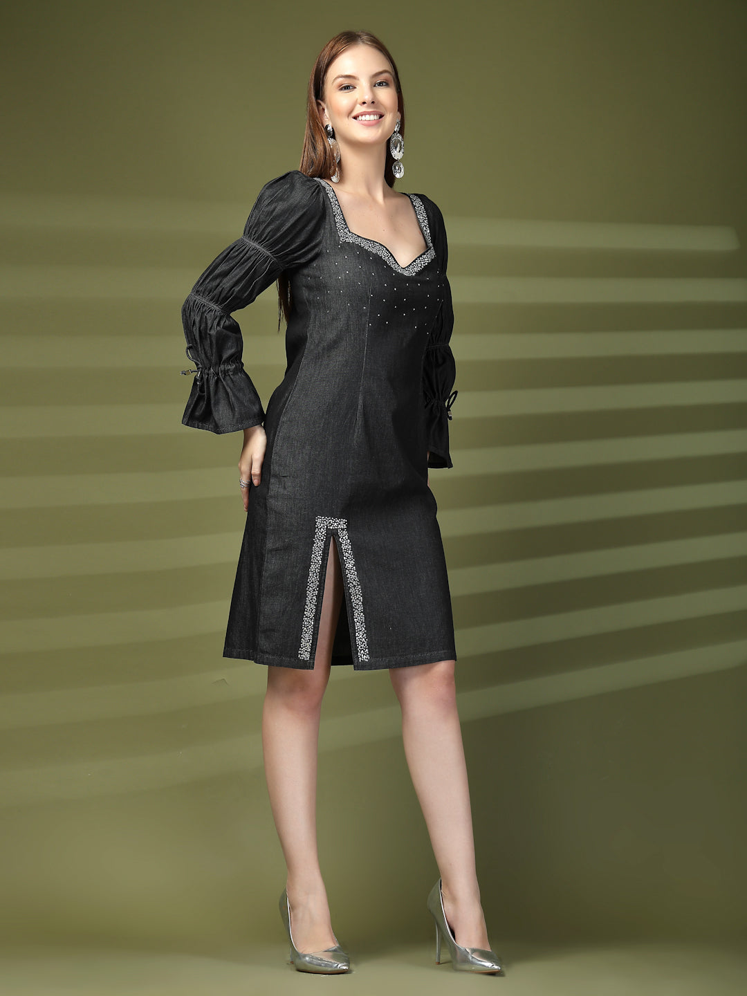 Embellished Party Wear Denim Dress
