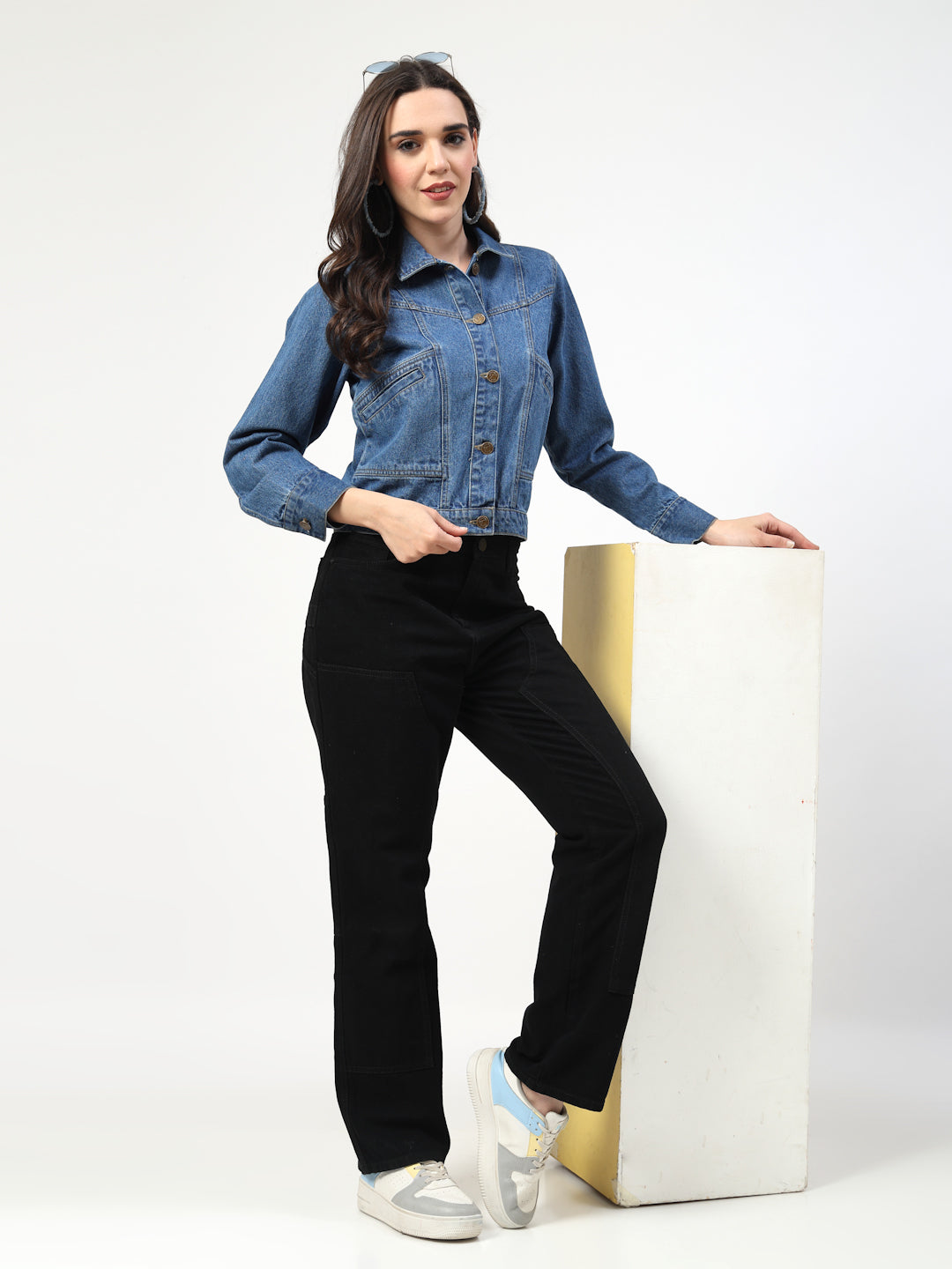 Solid Blue Cotton Denim Jacket with Welt Pockets - Cosmic Trio