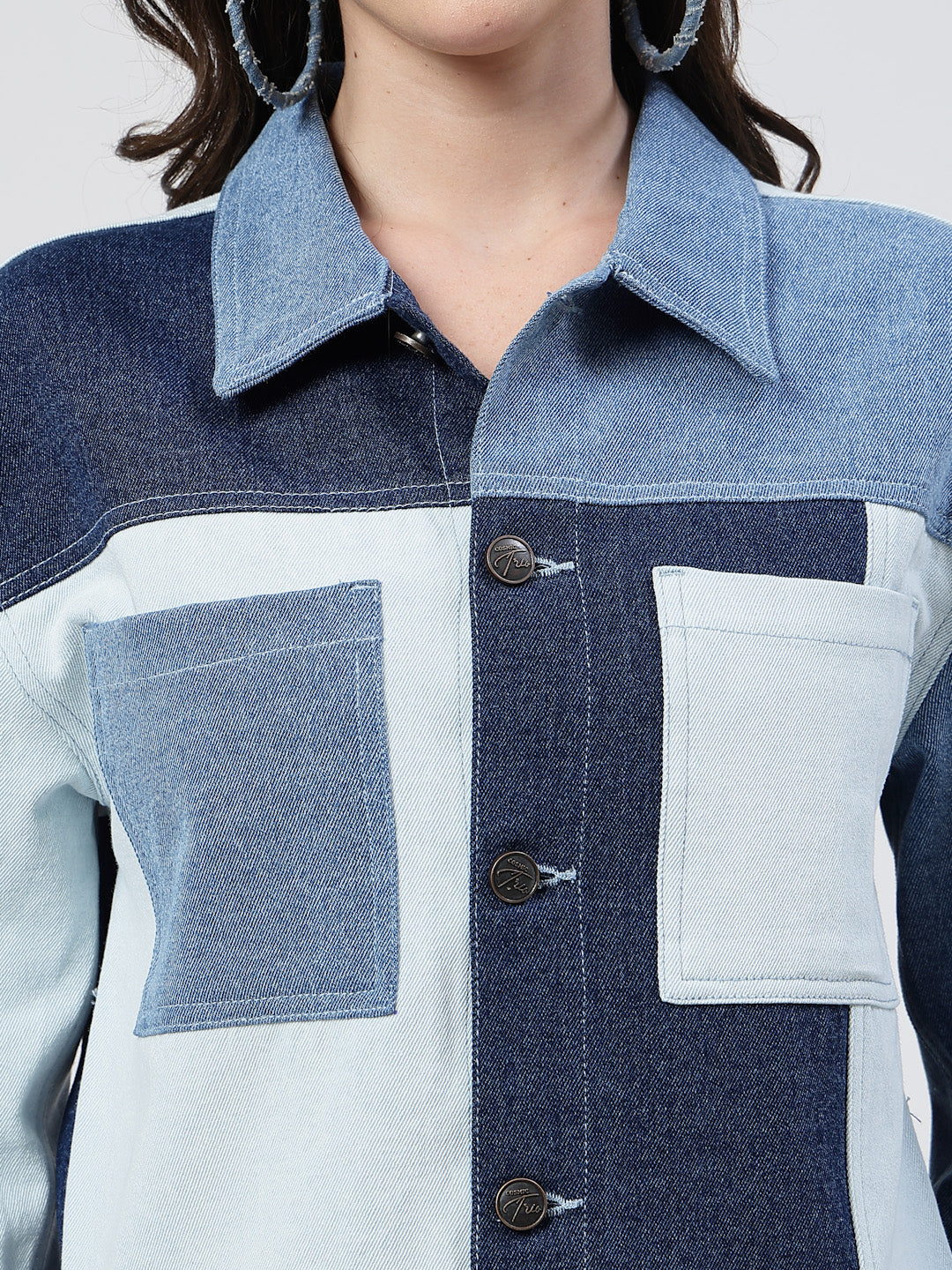 Stylish Denim Patched Jacket – Trendy & Chic - Cosmic Trio