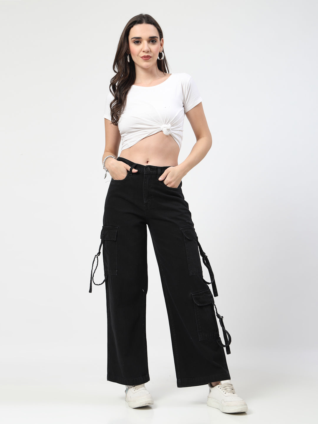 Black Relaxed Straight Loose Fit Cargos Jeans