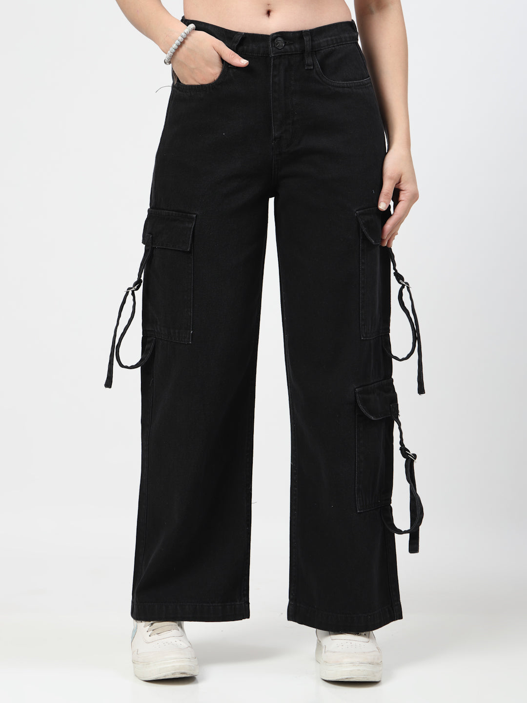 Black Relaxed Straight Loose Fit Cargos Jeans