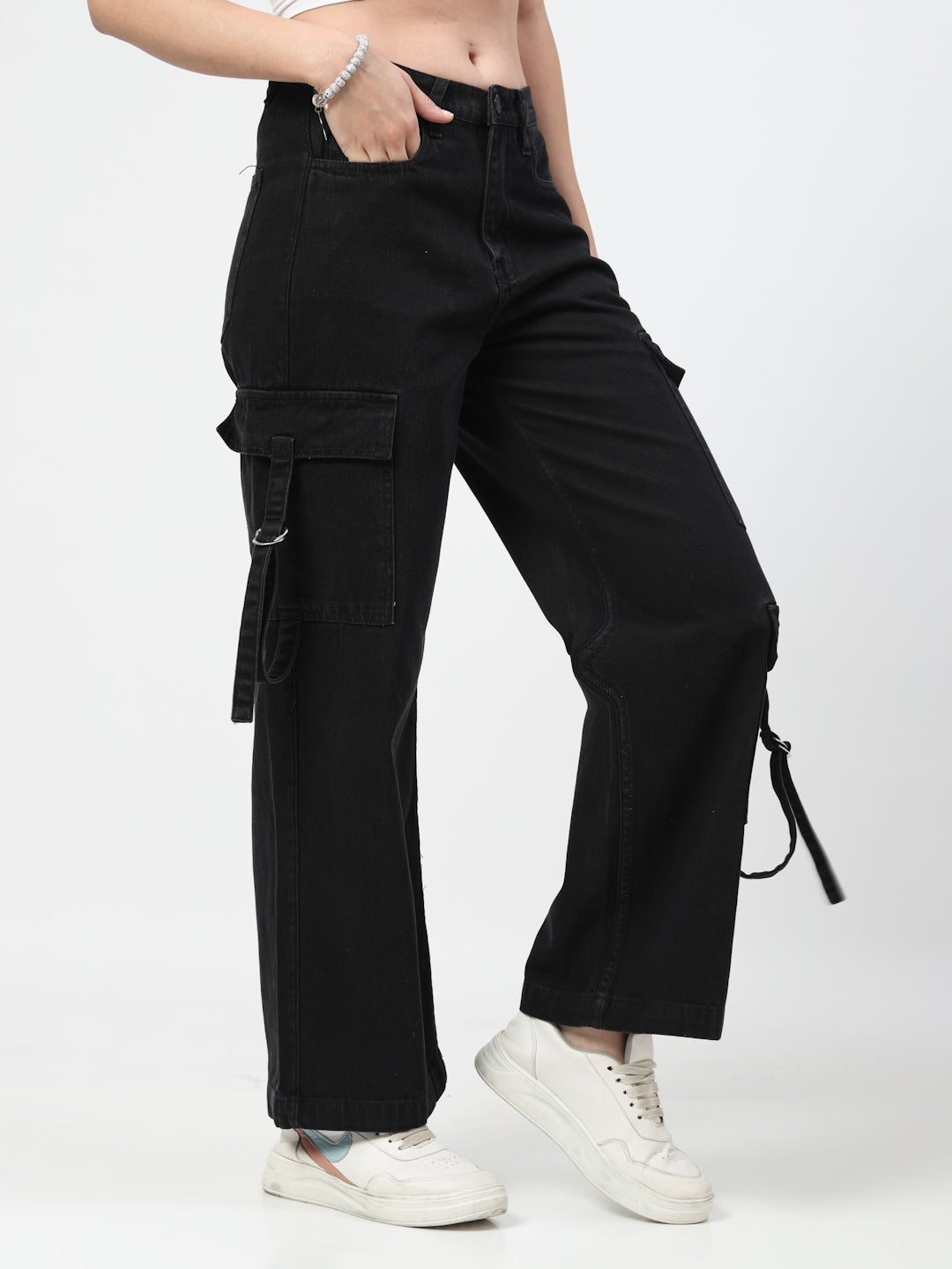 Black Relaxed Straight Loose Fit Cargos Jeans