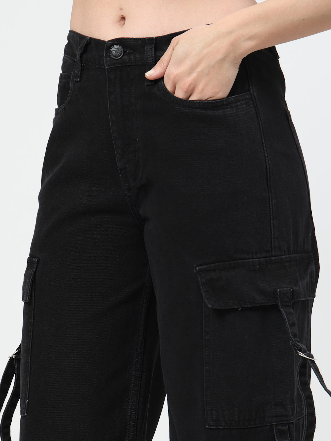 Black Relaxed Straight Loose Fit Cargos Jeans