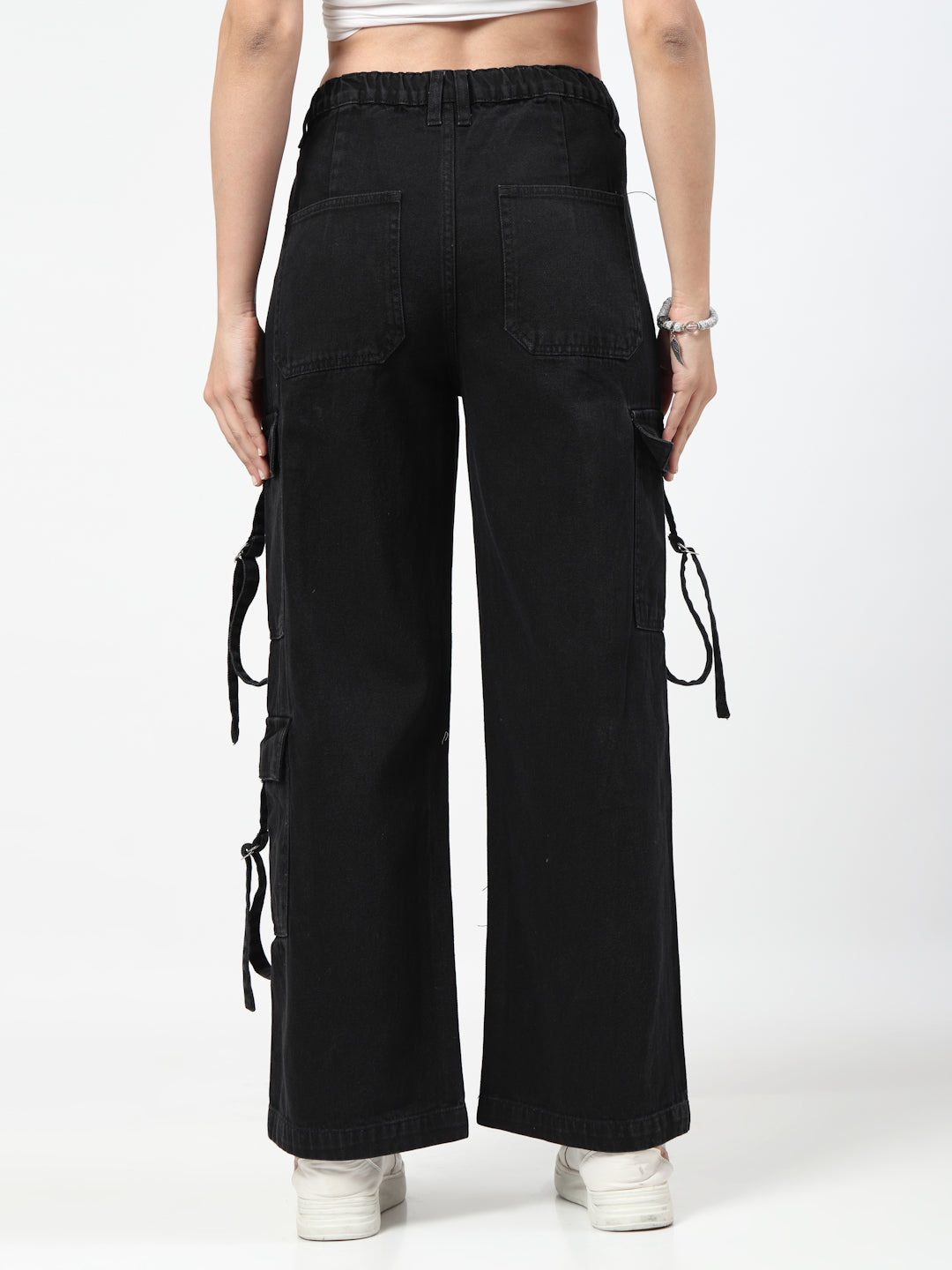 Black Relaxed Straight Loose Fit Cargos Jeans