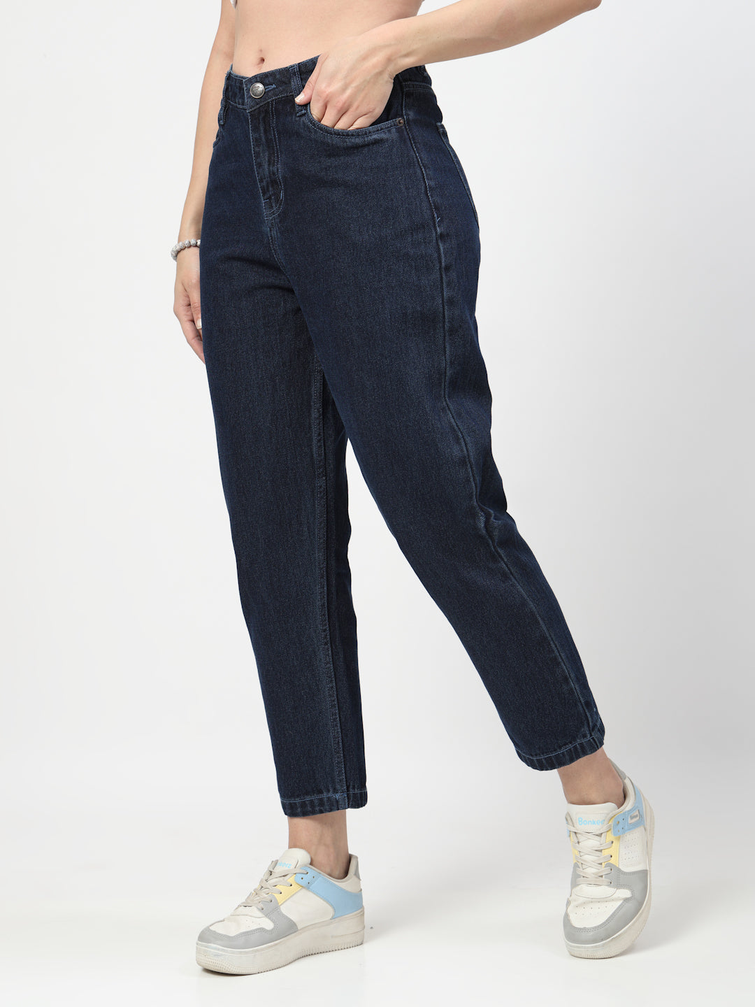 Straight Fit Mid Rise Dark Blue Jeans