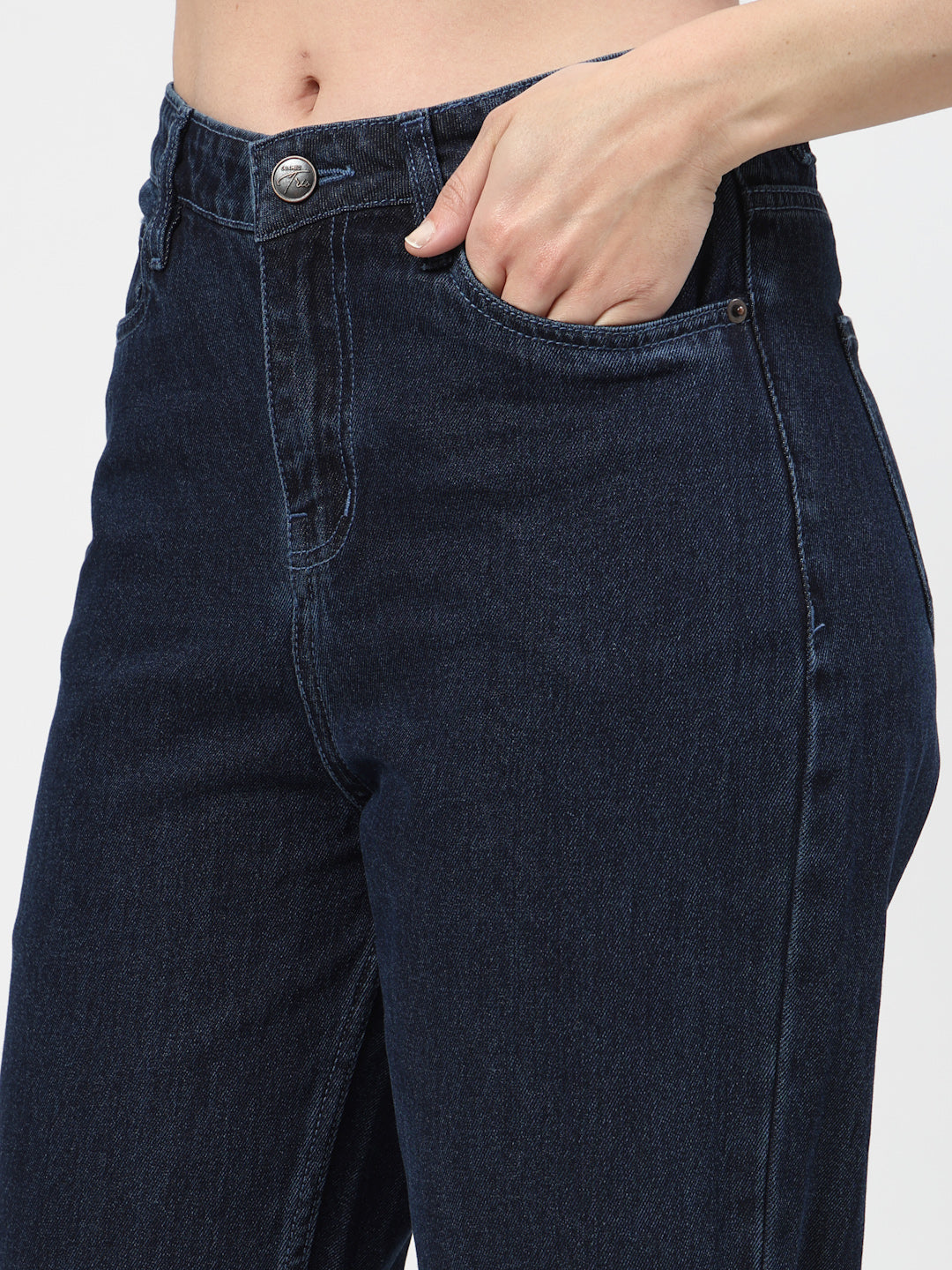 Straight Fit Mid Rise Dark Blue Jeans