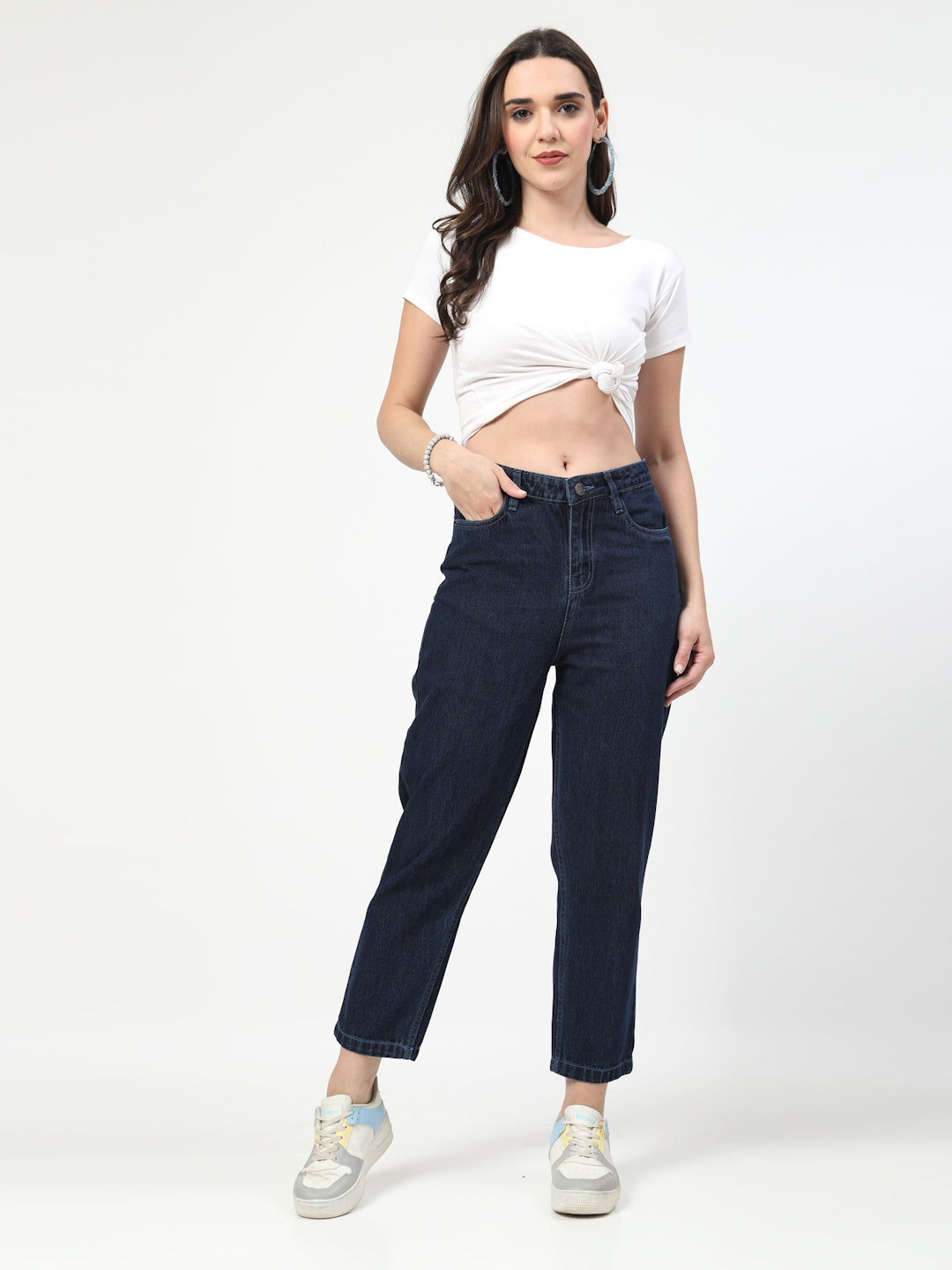 Straight Fit Mid Rise Dark Blue Jeans