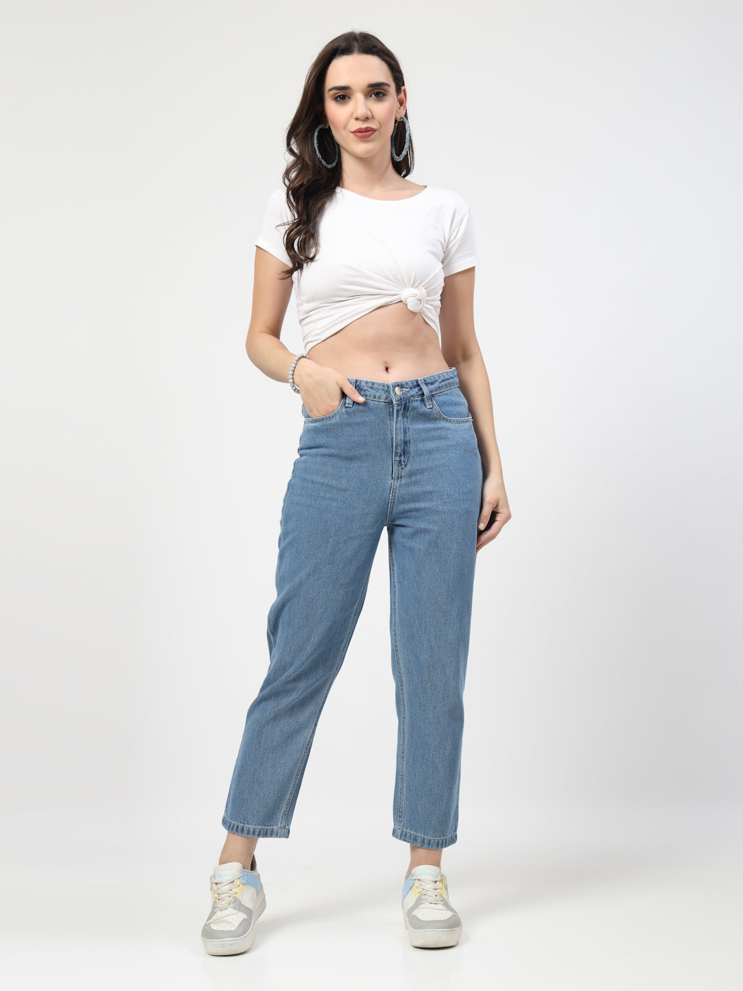 Straight Fit Mid Rise Blue Jeans