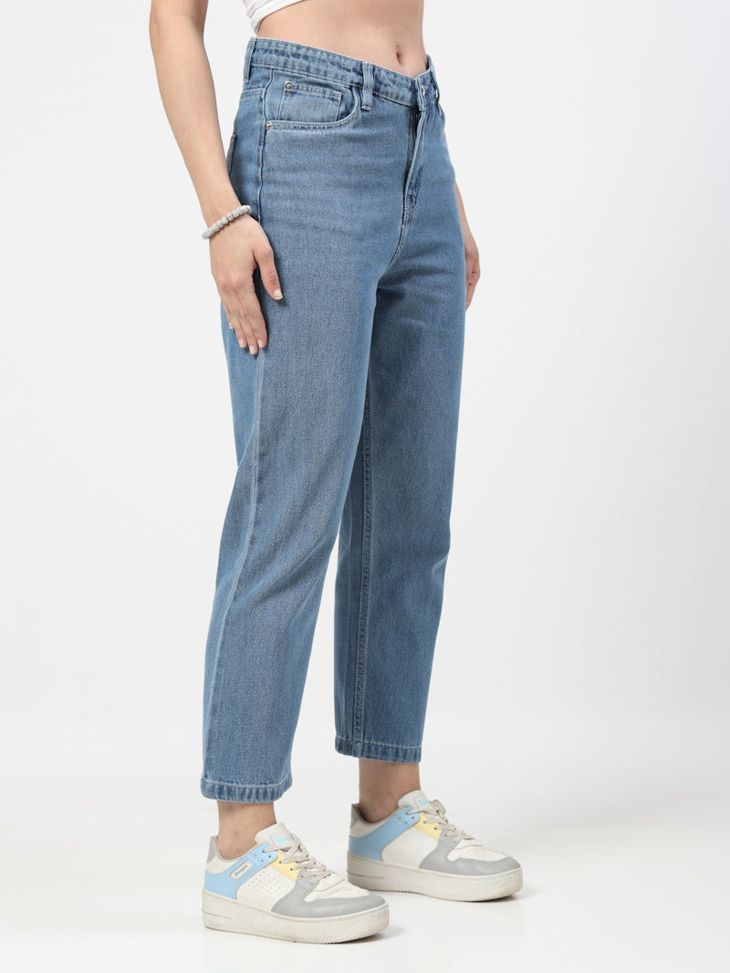Mid Indigo Straight Fit Denim Jeans for Women