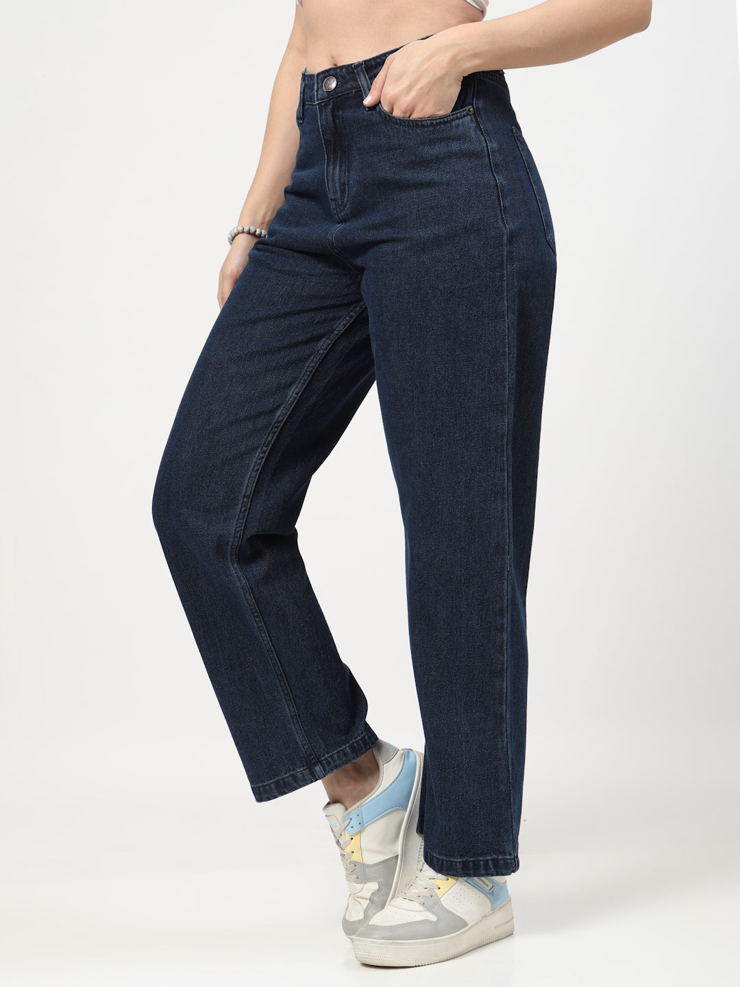 Dark Indigo Mom Fit Denim Jeans for Women – Fitted, Mid-Rise