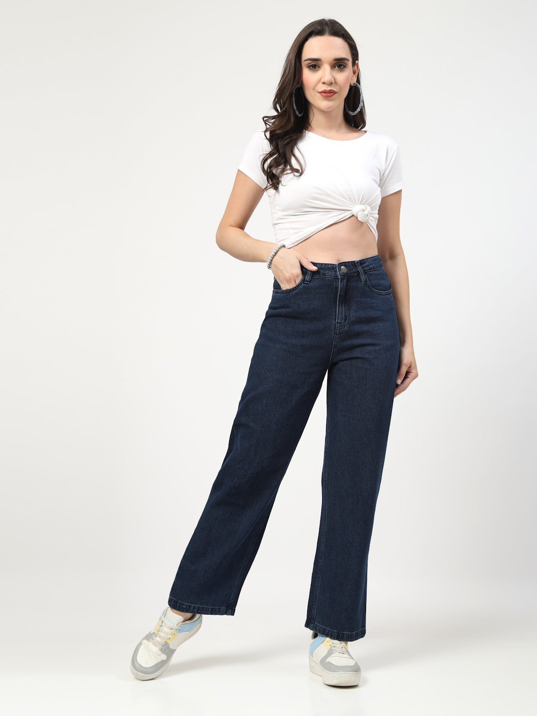 Flared Mid Rise Dark Blue Jeans