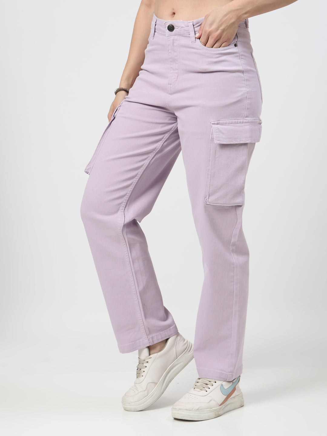 Lavender Cotton Cargo Pants for Women – Loose Fit Casual Wear