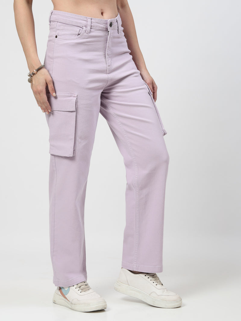 Lavender Cotton Cargo Pants for Women – Loose Fit Casual Wear