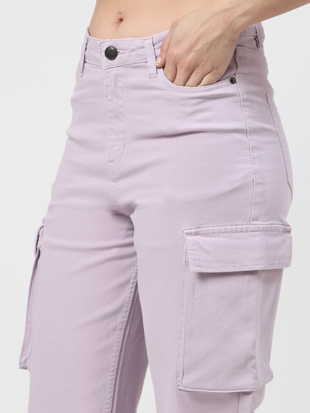 Lavender Cotton Cargo Pants for Women – Loose Fit Casual Wear